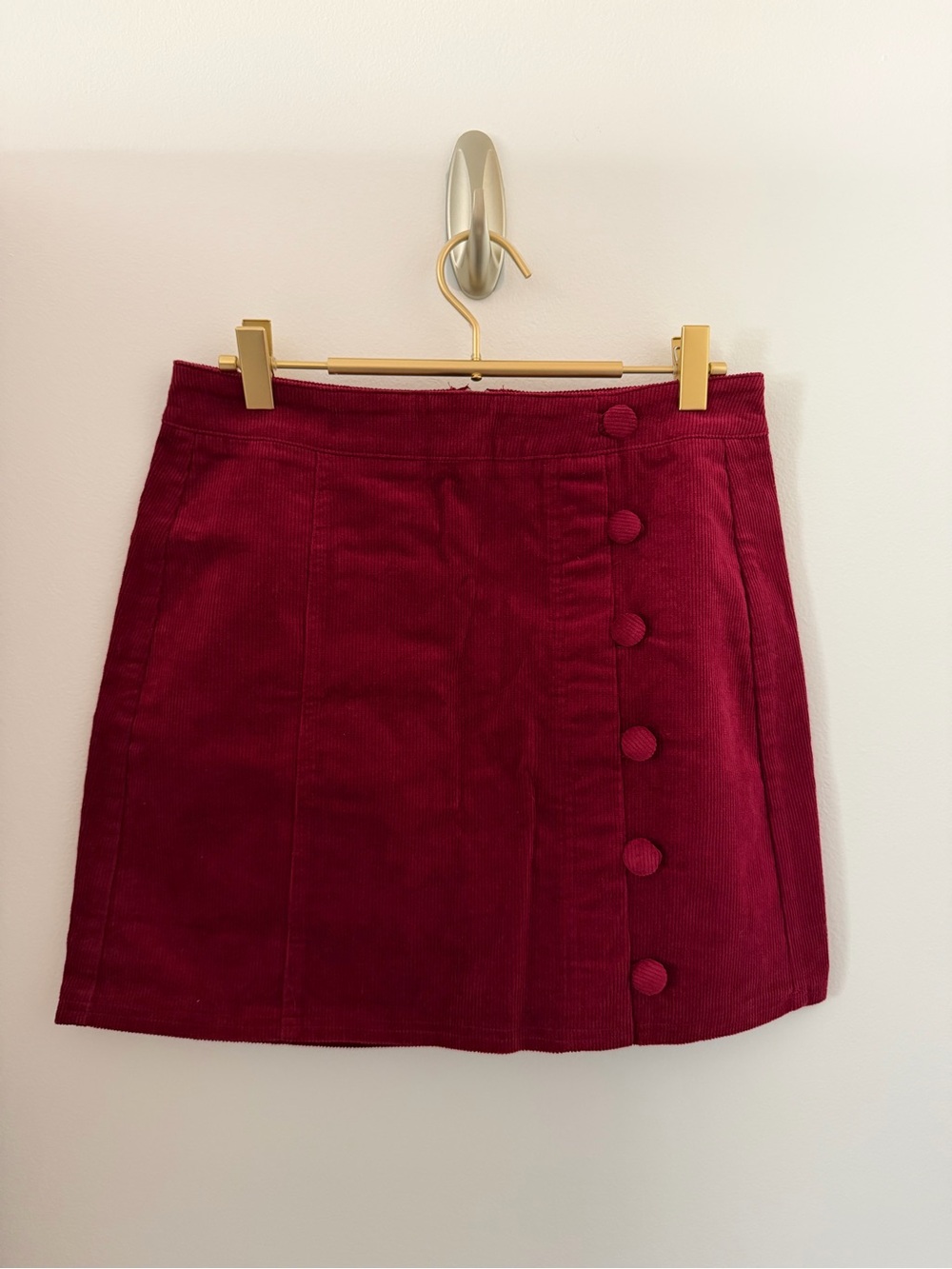 Women’s Burgundy-Red Button-Front Corduroy Skirt